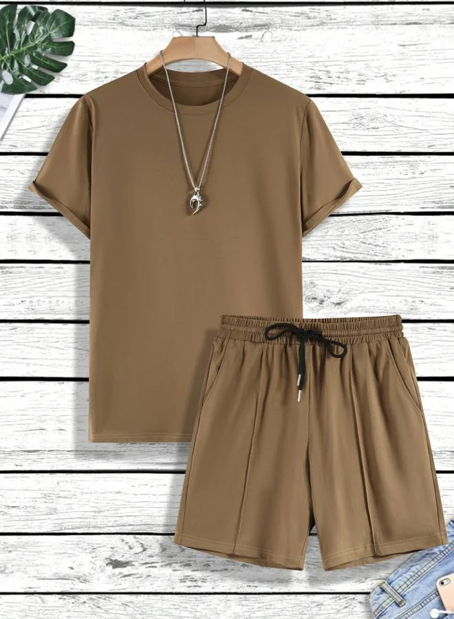 Take Two Men Solid Short Sleeve T-Shirt and Shorts Co-Ords